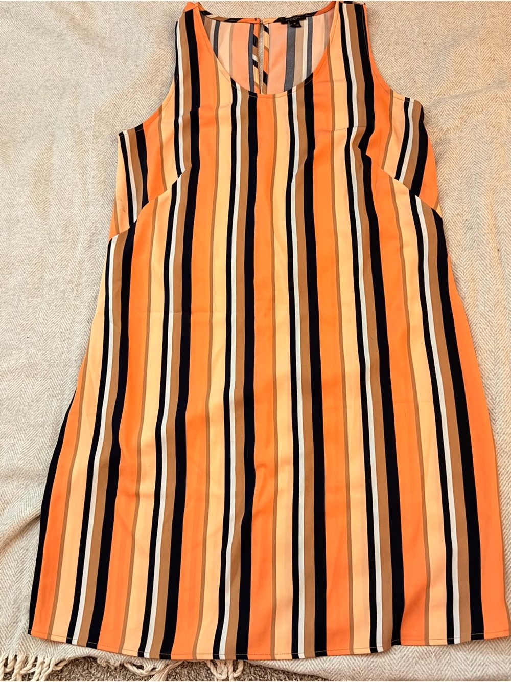 Ann Taylor Factory Women Dress Vertical Stripe Orange Black Size M